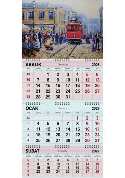 2027 Yılı Gemici Takvimi-beyoğlu'nda Tramway Tablo