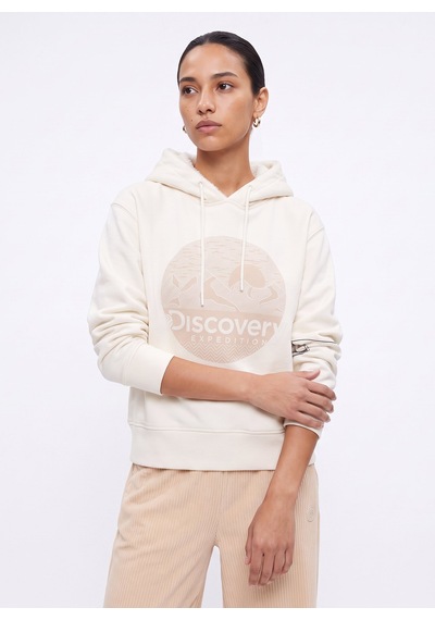 Discovery Expedition D4wl-swt3001 Ekru Kapüşonlu Rahat Baskılı Kadın Sweatshirt