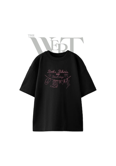 Thewert Cowboy Bikini Beach Tasarım Baskılı Ünisex Siyah Oversize T-shirt