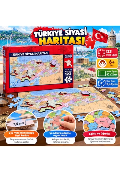 S'82 31749 Puzzle 123 Türkiye Siyasi Haritası Bzs82 Standart