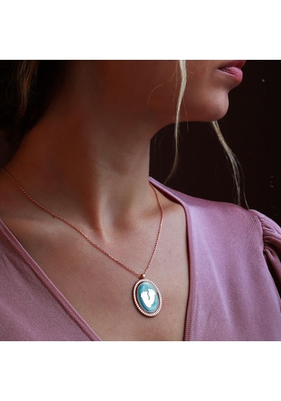 Bebek Ayak İzi Mine İşli Rose Gold Kaplama Gümüş Kolye Gümüş
