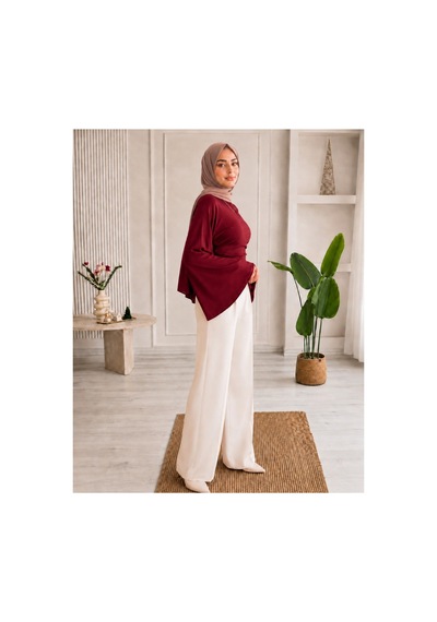 Unika Boutique Kadın Geniş Kol Belden Oturtmalı Bluz Bordo