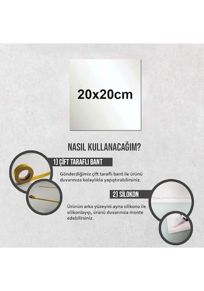Decorıta Ayna - 4'Lü Takım Kare Ayna - 20Cm X 20Cm Şeffaf