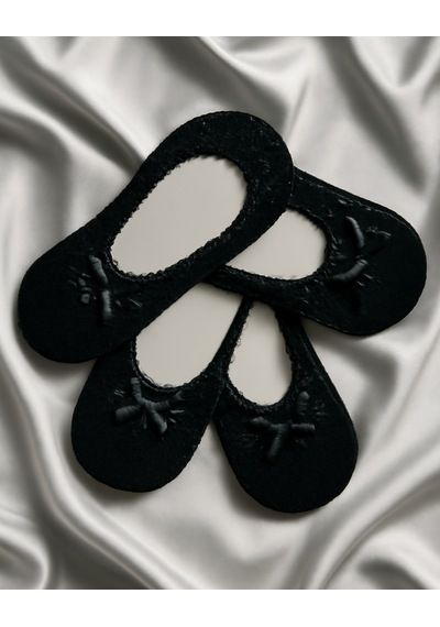 Heren Socks Heren 4'lü Dantelli Kadın Babet Çorap , Fiyonklu , Fileli SİYAH_200-BLACK