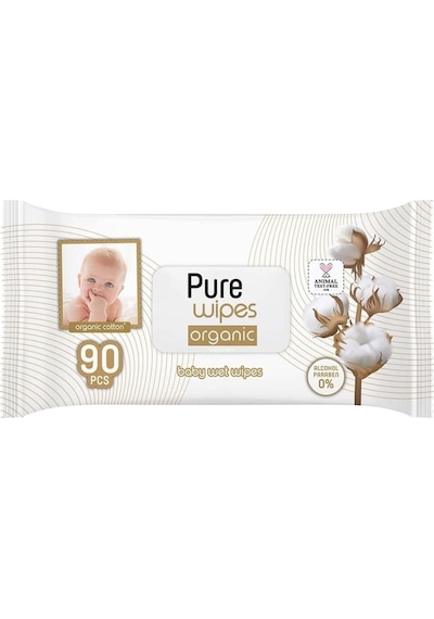 Pure Wipes Pamuklu Organic Islak Mendil 90' Lı 10 Paket 900 Yaprak Pure-Mndl-90