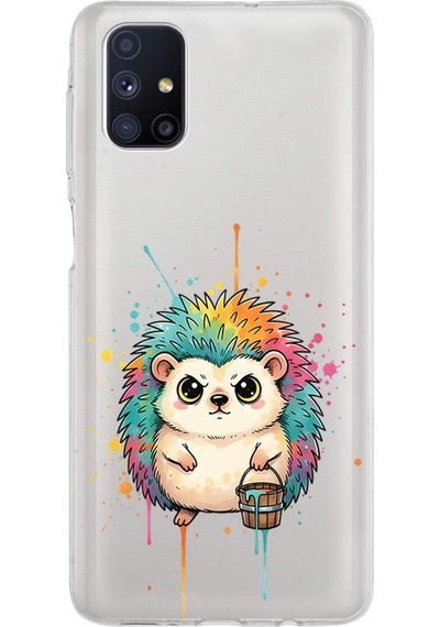 Samsung Galaxy M51 İle Uyumlu Splash Kirpi Tasarımlı Şeffaf Silikon Kılıf Şeffaf