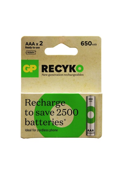 Gp Recyko 650mah Aaa Şarjlı İnce Pil 2'li Paket