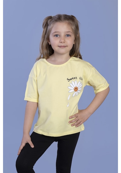 Toontoy Kids Toontoy Kız Çocuk Papatya Desenli Sweet Girls Baskılı Tişört Sarı