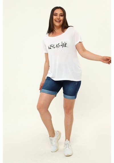 Hanezza İşlemeli T-shirt Beyaz - 4034976 Beyaz