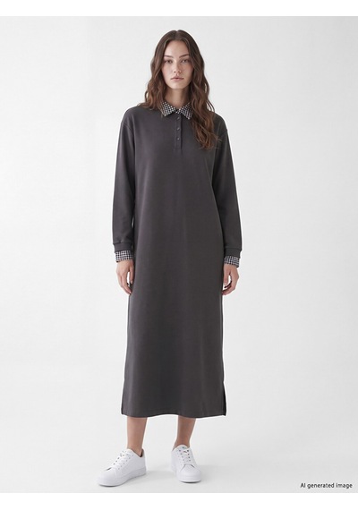 Lcw Modest Antrasit Gömlek Yaka Sweat Elbise