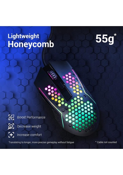 Redragon M987 Hafif 55g Petek Oyun Faresi Rgb Arkadan Aydınlatmal