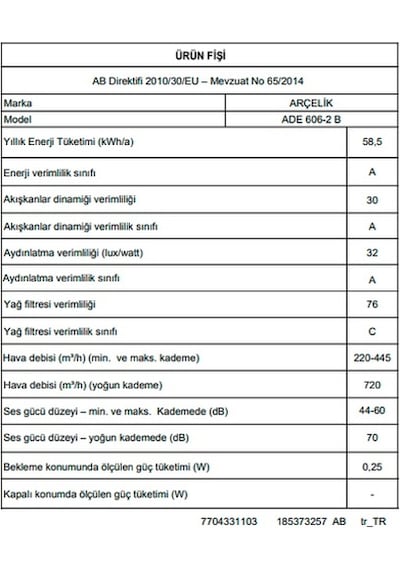 Arçelik ADE 606-2 B Duvar Tipi 60 CM Davlumbaz