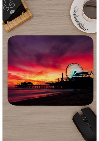 Santa Monica Kaliforniya Abd V1 22x18 Gaming Kauçuk Kaymaz Taban Mouse Pad Fare Altlığı