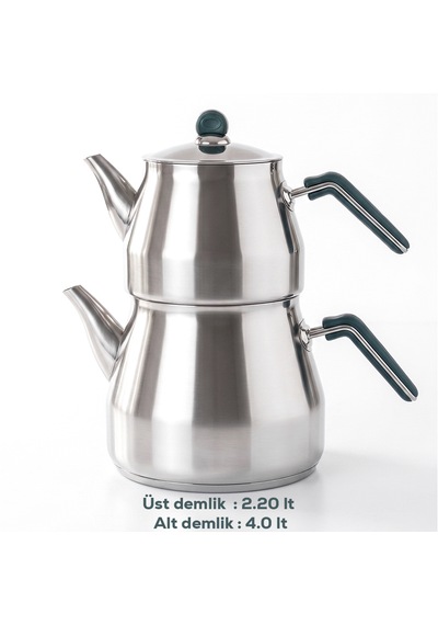 Porsima 1027-2 Prizma Bakalit Metal Kulp Mega Boy Paslanmaz Çelik Çaydanlık Takımı Yeşil - 2,20-4 Lt