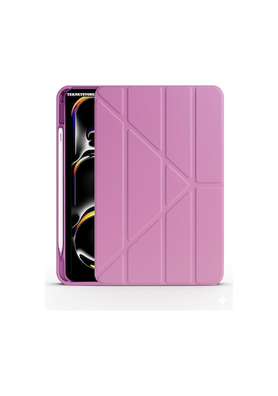 Apple Uyumlu iPad, Pro 11 Inç 2024 M4 Kılıf Kalem Şarj Bölmeli Stadlı Uyku Modlu Arkası Silikon Akıllı Case