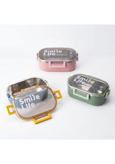 Lexroo Paslanmaz Çelik Yemek Kabı 980 Ml, Bölmeli İç Hazneli Kilitli Kapaklı Lunch Box Çok Renkli