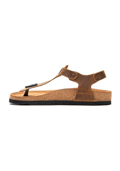 Comfortfusse Gerda - Kadın Ortopedik Hakiki Deri Sandalet Taba Yağlı Deri