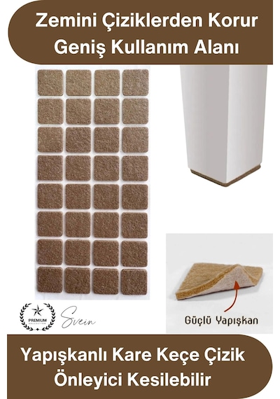 Keçe 30x30 Mm Yapışkanlı Kare Keçe Mobilya Altı Zemin Koruyucu Kahverengi Çizilme Önleyici Gürültü