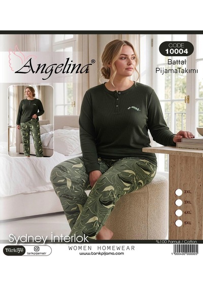 Angelina Kadın Battal Düğmeli Yaka %100 Pamuk İnterlok Kışlık Pijama Takımı 10004 - 1 Adet Haki Angelina Kadın Battal Düğmeli Yaka %100 Pamuk İnterlok Kışlık Pijama Takımı 10004 - 1 Adet Haki
