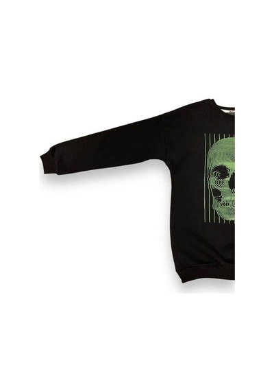 Cantoy Erkek Çocuk Önü Baskılı İçi Şardonlu Sweatshirt-15199 Siyah