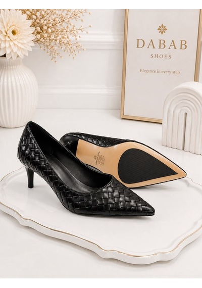Dabab Shoes Lılya Kadın Siyah Sivri Burun Örgü Desenli 6 Cm İnce Topuklu Stiletto Ayakkabı