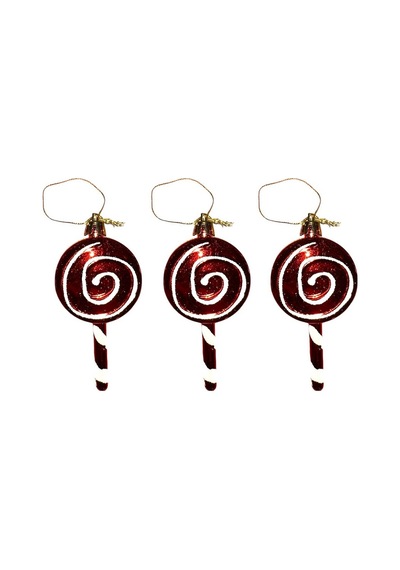 Vıp Deluxe 3 Adet Şeker Çubuk Yılbaşı Ağaçı Süsü 10 Cm Parlak Simli Kırmızı Noel Yılbaşı Süsleri