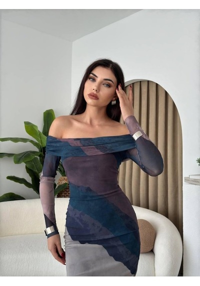 De'charme Sevilla Madonna Yaka Tül Elbise Haki