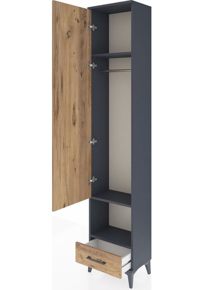 Arges Dolap 3 Raflı Tek Çekmeceli Tek Askılı 44x30x221 Antrasit-çam Antrasit