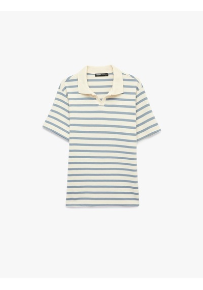 Koton Regular Fit Kısa Kollu Polo Yaka Çizgili Tişört Mavi Çizgili 6sam10388mk