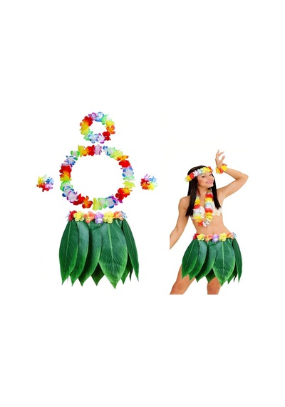 Yetişkin Hawaii Kostüm Seti - Yaprak Etek &amp Hawaii Set - Tdrtr