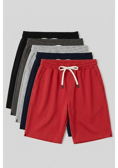 TOMMYLIFE Standart Fit 5li Paket Erkek Şort - 81314 Siyah-haki-lacivert-fiesta-gb Melanj