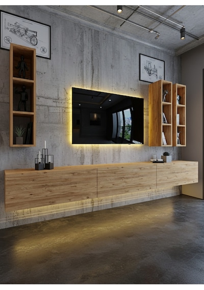 Resital Ledli Duvara Monte Tv Sehpası - Çam - W6006-6 Çam