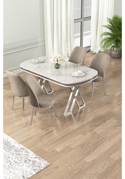 Canisa Lai Serisi 90x168 Lak Panel Beyaz Mermer Desen Masa Ve 4 Cappucino Sandalye Krom Ayak Beyaz Mermer Desen Masa Cappucino Sandalye Canisa Lai Serisi 90x168 Lak Panel Beyaz Mermer Desen Masa Ve 4 Cappucino Sandalye Krom Ayak Beyaz Mermer Desen Masa Cappucino Sandalye