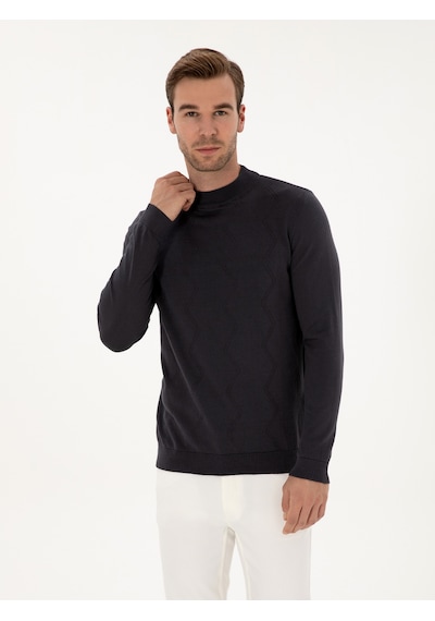 Cacharel Gri Slim Fit %100 Pamuk Çeyrek Balıkçı Yaka Triko Kazak