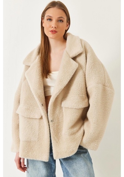 Shade Kadın Çift Cepli Oversize Peluş Mont 1611 60261097 - Bej