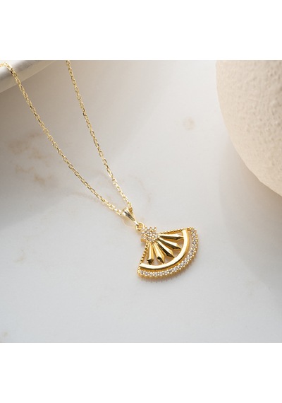 Vaoov 925 Ayar Gümüş Gold Yelpaze Kolye Altın