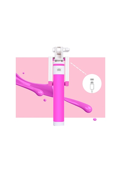 Winex SR342 Katlanabilir Type-C Selfie Stick Çubuğu Pembe