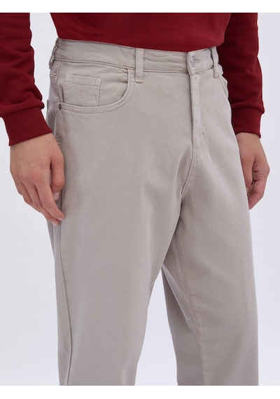 Kip Bej Dokuma Carrot Fit Casual Pamuk Karışımlı Pantolon Bej
