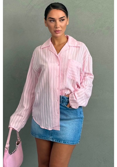 Madmext Pembe Çizgi Desenli Rahat Kesim Kadın Gömlek Mg2741