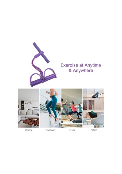 Qingmipy "4 Borulu Ayak Pedallı Direnç Bandı - Evde Spor, Yoga, Karın Ve Vücut Şekillendirme İçin Çok Fonksiyonlu Egzersiz Aleti" Mor