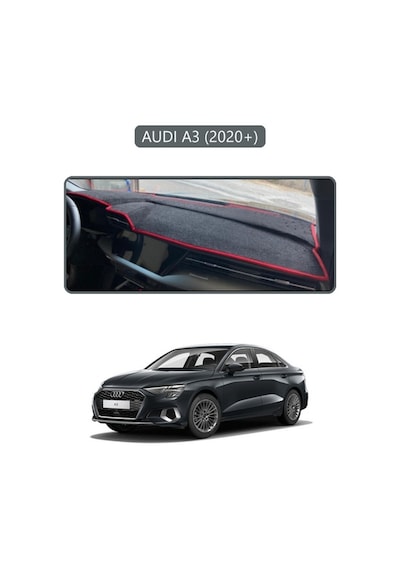 Audi A3 2020+ Torpido Koruma Halısı Gri Kenar