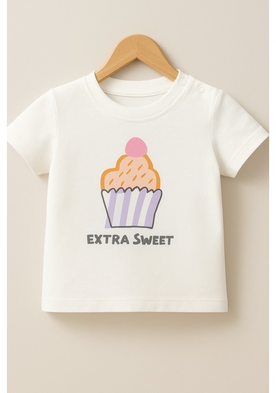 %100 Pamuklu Extra Sweet T-shirt Ekru