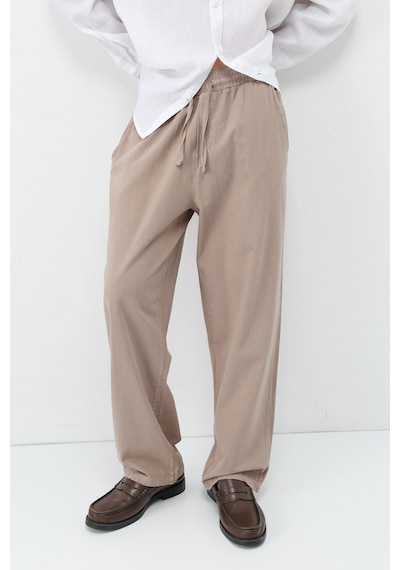 Vamos Bel Lastikli Baggy Fit Keten Pantolon Vizon