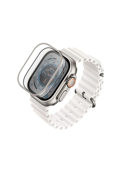 Apple Uyumlu  Watch Ultra 49mm Ekran Koruyucu Cam Ve Çelik Çerçeve Dust Repel Teknolojisi Yüksek Koruma
