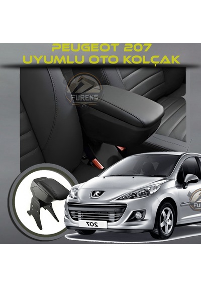 Peugeot 207 Uyumlu Kol Dayama Ve Kolçak Sürgülü Bardaklıklı Ayarlanabilir Siyah Deri