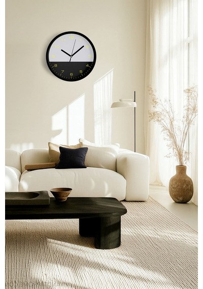Modern Tasarım Duvar Saati - 25cm - Önü Camlı Siyah Kasa - Sessiz Mekanizma-jh0378 Siyah