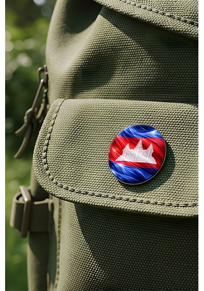 Kamboçya Cambodia Abstract Ülke Bayraklı Buton Rozet - 44 MM 5 Adet Çok Renkli