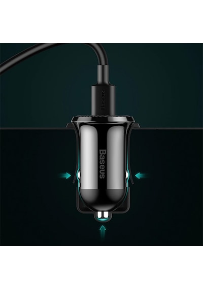 Baseus Grain Pro Dual Usb 4.8A Max Çıkışlı Hızlı Araç Şarj Başl Siyah