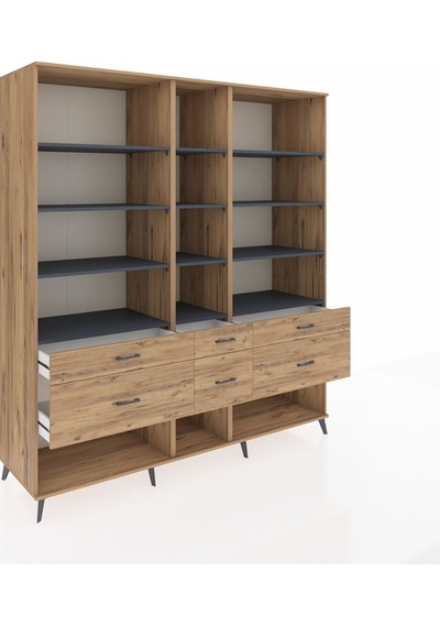 Kronos Dolap 12 Raflı 6 Çekmeceli 220x59x243 Çam-antrasit/çam Antrasıt/atlas Çam Kronos Dolap 12 Raflı 6 Çekmeceli 220x59x243 Çam-antrasit/çam Antrasıt/atlas Çam