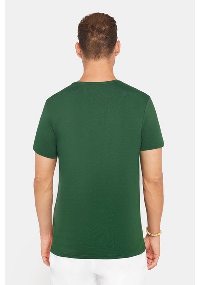 Tudors Erkek Slim Fit Dar Kesim Pamuklu Yumuşak Doku Likralı Esnek Kumaş Basic Yeşil Bisiklet Yaka Tişört-31222 Yeşil
